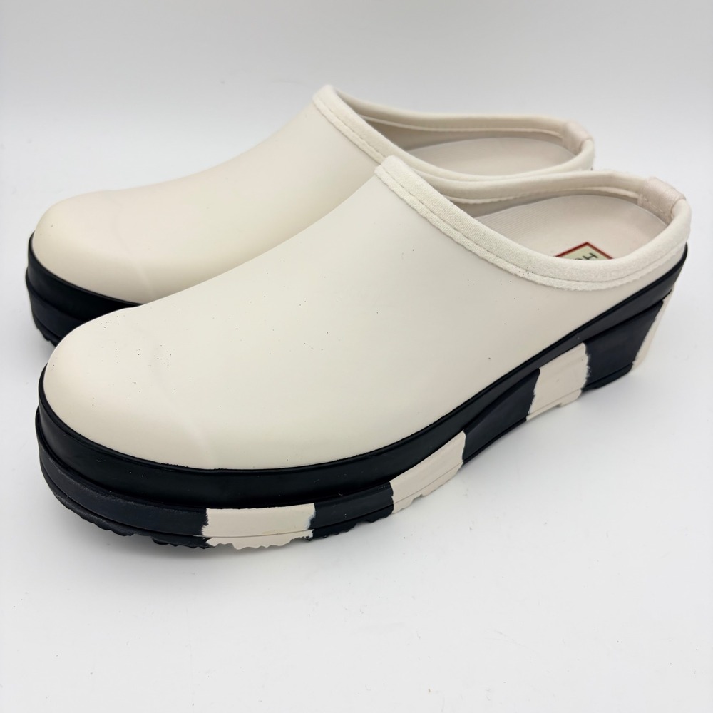 Hunter Play Clog Zinc Black Striped Platform Waterproof Rubber Chunky Women's 8